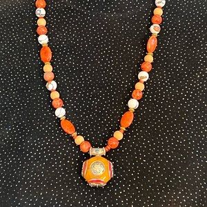 Handmade Bead & Stone w/1” Medallion, 25” Corral & White w/Gold Spacers NWOT